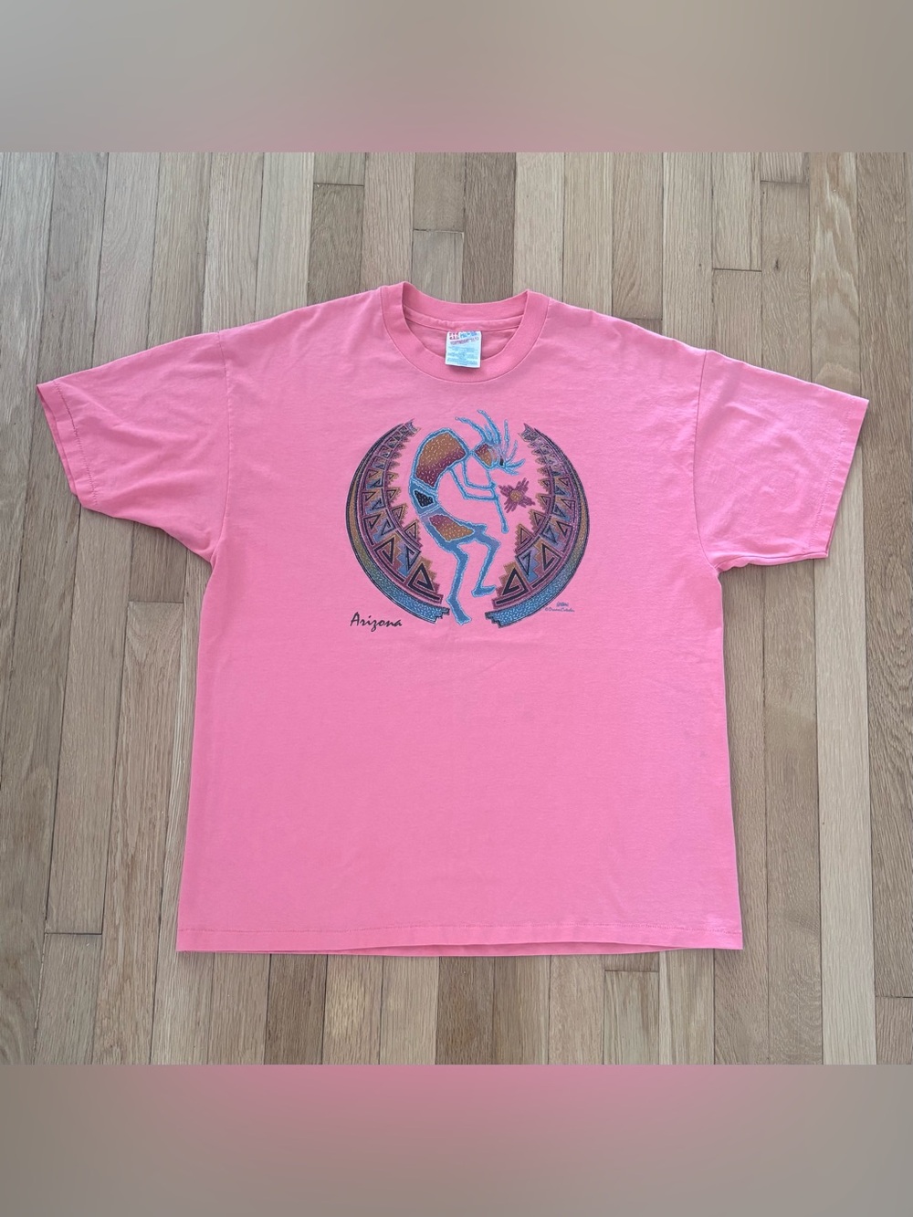 Vintage 90s Single Stitch Kokopelli Arizona T Shirt Mens XL Hanes Pink Southwest